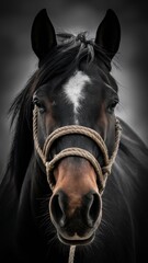 Poster - A horse with a rope around its neck looking straight ahead, AI