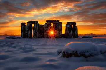 Wall Mural - Sunset behind the stonehenge in Winter Solstice Day