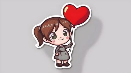 Poster - Cute animated character holding a big red heart balloon with a sweet, cheerful expression.


