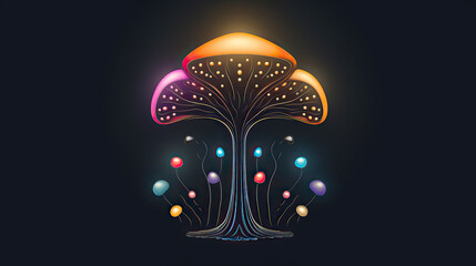 generated illustration luminous brain intertwined with a digital tree,