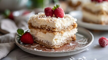 Canvas Print - coconut tiramisu, tropical twist on classic tiramisu layers of coconut and espresso-soaked ladyfingers with creamy coconut mascarpone