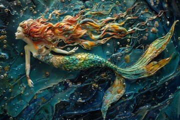 Wall Mural - Mermaid in a Dreamy Underwater World