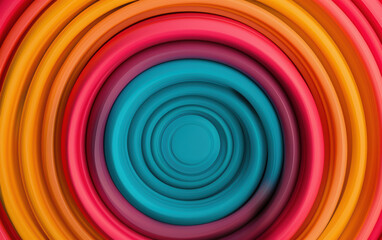 Poster - colorful abstract concentric circles with vibrant hues of orange, red, purple, and turquoise creatin