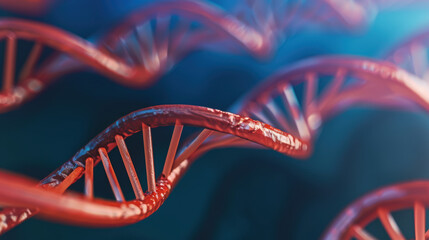 Poster - Close-up of DNA double helix, showcasing detailed molecular structure, representing genetic science, biotechnology, and medical research advancements.