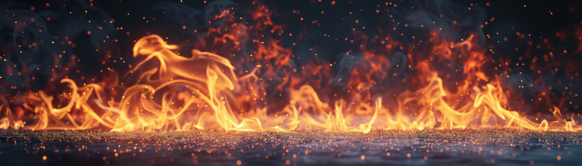 Poster - Abstract image of vibrant flames dancing against a dark background, creating a dynamic and powerful visual effect with intricate details and movement.