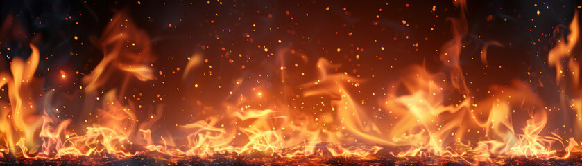 Poster - A captivating image of flames against a dark background, showcasing the intensity and beauty of fire with glowing sparks and vibrant hues.