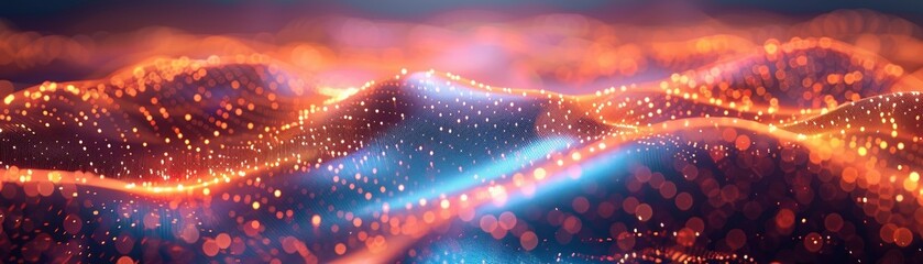 Poster - Abstract glowing digital wave background, with vibrant colors and bokeh effect, representing futuristic technology, data visualization, and innovation.