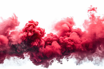 Wall Mural - Vivid, swirling red smoke clouds spread dynamically on a white background, creating a dramatic visual effect ideal for creative designs and backgrounds.