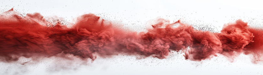 Wall Mural - Abstract red powder explosion against white background, creating a dynamic and vibrant visual effect like a cloud or smoke.