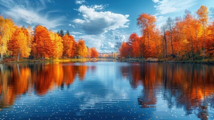 Poster - Vibrant Autumn Reflection: A Scenic Lakeside Landscape