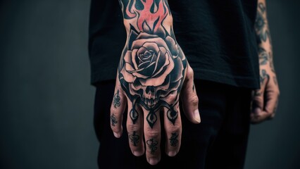 Sticker - A man with a tattooed hand and rose on his wrist, AI