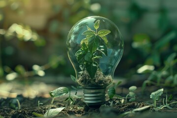 Sticker - Light bulb with plant growing inside, symbolizing green energy, sustainability, and eco-friendly innovation.