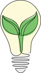 Wall Mural - green plant inside light bulb continuous one line drawing. editable stroke. vector illustration.