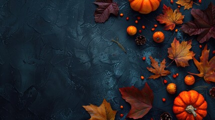 Canvas Print - Autumnal Still Life with Pumpkins and Leaves