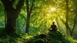 © Pniuntg - Man practicing mindfulness in a serene forest, selfdevelopment, mental clarity and emotional balance