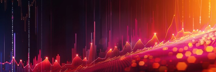 Poster - Abstract data visualization with vibrant colors and glowing light effects. Ideal for tech and finance themes.