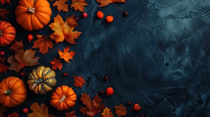 Canvas Print - Autumnal Still Life with Pumpkins and Maple Leaves