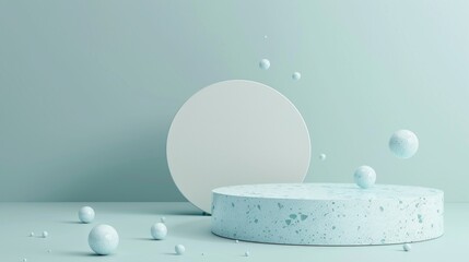 Poster - A blue and white stage with a white circle and a blue circle