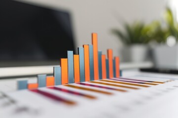 Poster - Bar graph with a sharp rise in stock prices set against a minimal white surface.