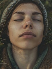 Wall Mural - Woman resting in green grass