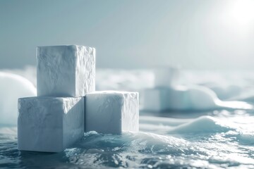 Poster - Blocks of pure white ascend over a frozen landscape, representing clear financial growth.