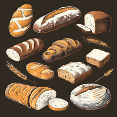 cookies and bread in an illustrator doodle graphic style