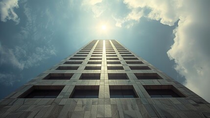 Wall Mural - Tall Building with a Blue Sky and White Clouds