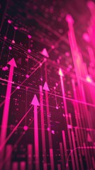 Poster - Bright pink graph arrows and dots on a dark pink gradient, signifying bullish stock market scenarios.