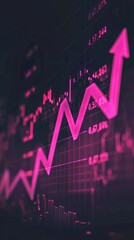 Poster - Bright pink upward arrow on a financial chart, dark scene, high contrast and clarity,