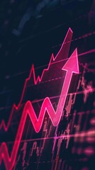 Poster - Bright pink upward arrow on a financial chart, dark scene, high contrast and clarity,