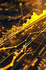 Poster - Bright yellow sleek, modern financial graph with futuristic elements.
