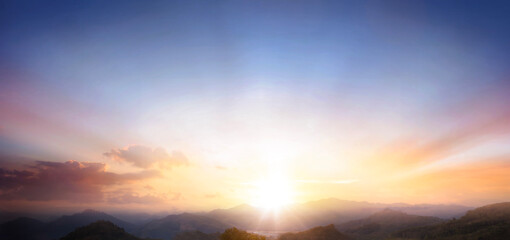 Wall Mural - panorama of sunrise over the mountains. panoramic view.
