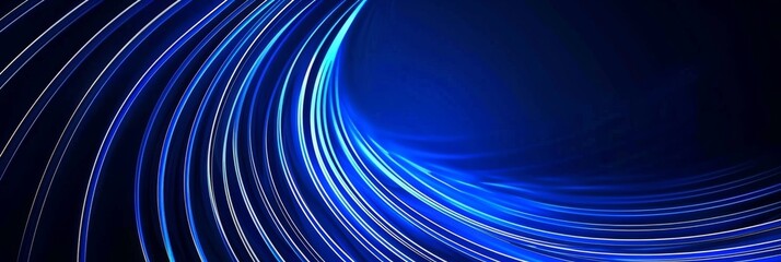 Poster - An abstract representation of blue light trails in a futuristic tunnel effect against a dark background