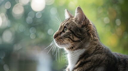 Sticker - Domestic cat seen from the side with blurred background