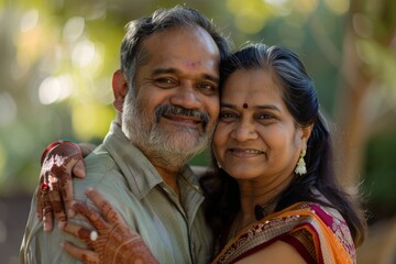 Wall Mural - Portrait of a glad indian couple in their 40s looking at the camera