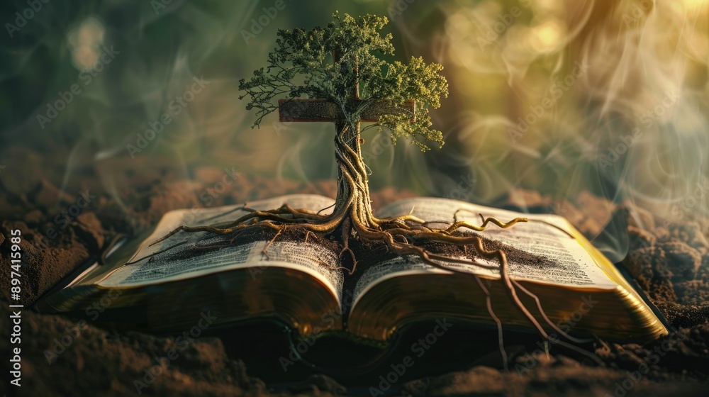 Scriptures About Roots The Living Word: A cross with roots intertwined in an open Bible ...