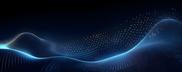 Poster - Abstract Blue Technology Background with Waves and dots.