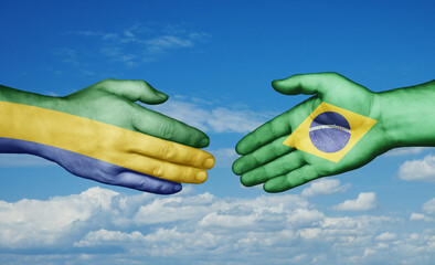 Brazil and Gabon country handshaking with flags, consensus concept international co-operation illustration