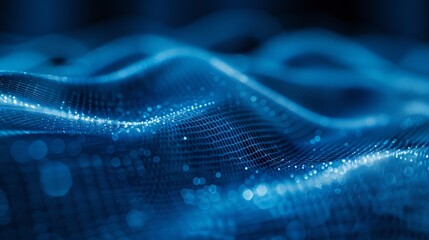 Poster - Illustration of an abstract wave with digital data points on a blue background, for technology and futuristic themes