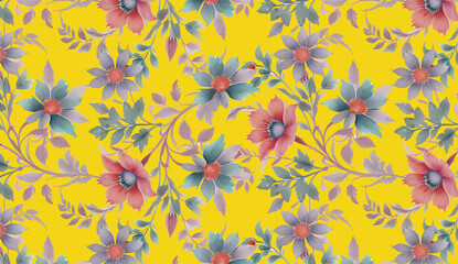 Wall Mural - textile digital floral traditional flower seamless digital print design.