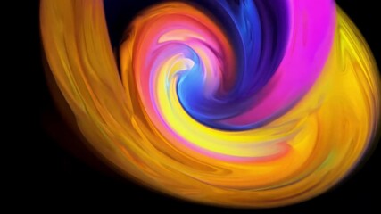 Poster - A swirling abstract shape with vibrant colors, blue, pink, and yellow, against a black background.