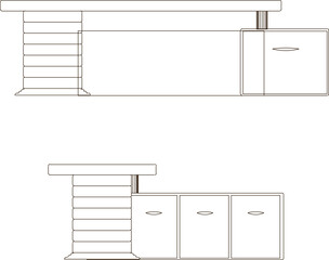 Wall Mural - Vector silhouette illustration sketch detailed drawing of interior architectural design of work desk furniture for office employees 