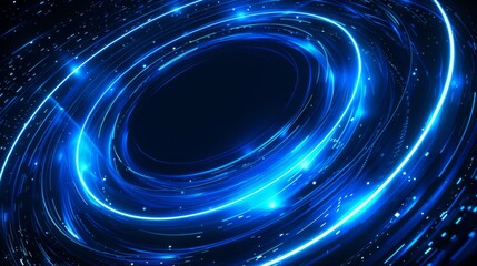 Poster - Vibrant blue vortex with glowing rings, resembling a sci-fi portal or wormhole, stunning digital art.