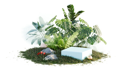 Poster - Tropical Plants and a White Platform on Grass