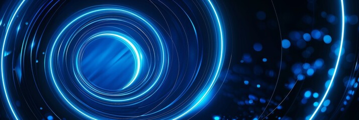 Poster - Abstract blue digital tunnel with glowing rings and particles, perfect for technology and futuristic themes.