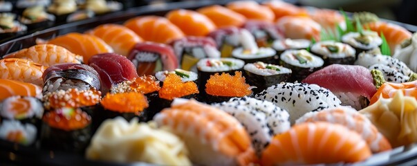 Wall Mural - Colorful sushi platter with various rolls