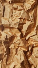 Wall Mural - Crumpled Kraft Paper Texture Background, 4K hyperrealistic photo