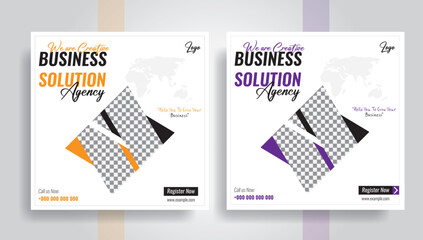 Wall Mural - Business Solution Social media post template design, Marketing agency post, Business promotion design, business online square layout. Abstract vector template, Business Social media post template.