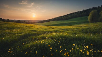 Sticker - cinematic view of a spring meadow photography for back background