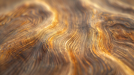 A detailed close-up of a wavy wooden surface, showcasing intricate grain patterns and smooth flowing lines.